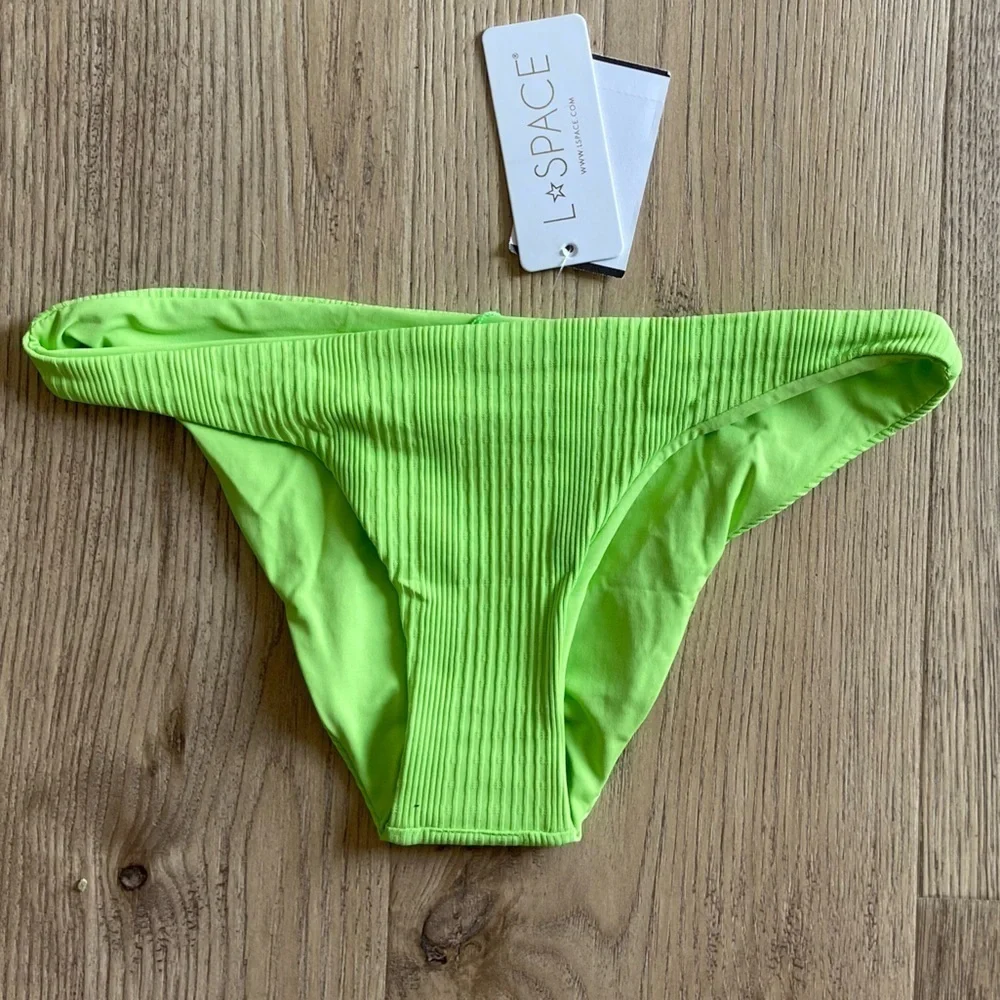 NWT L*Space Camacho Classic Bikini Bottom Ribbed Cucumber Green Womens Size XS